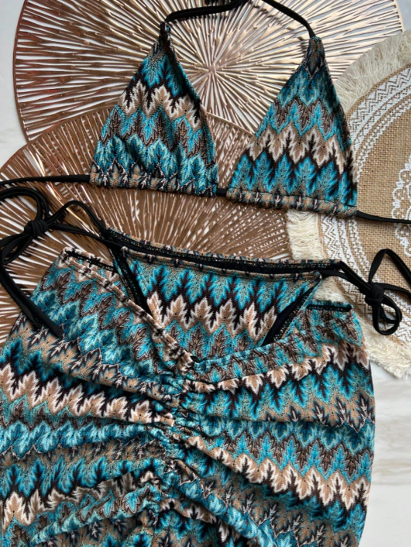Conjunto de Biquíni Frente-Única com Tie Back 3 Peças