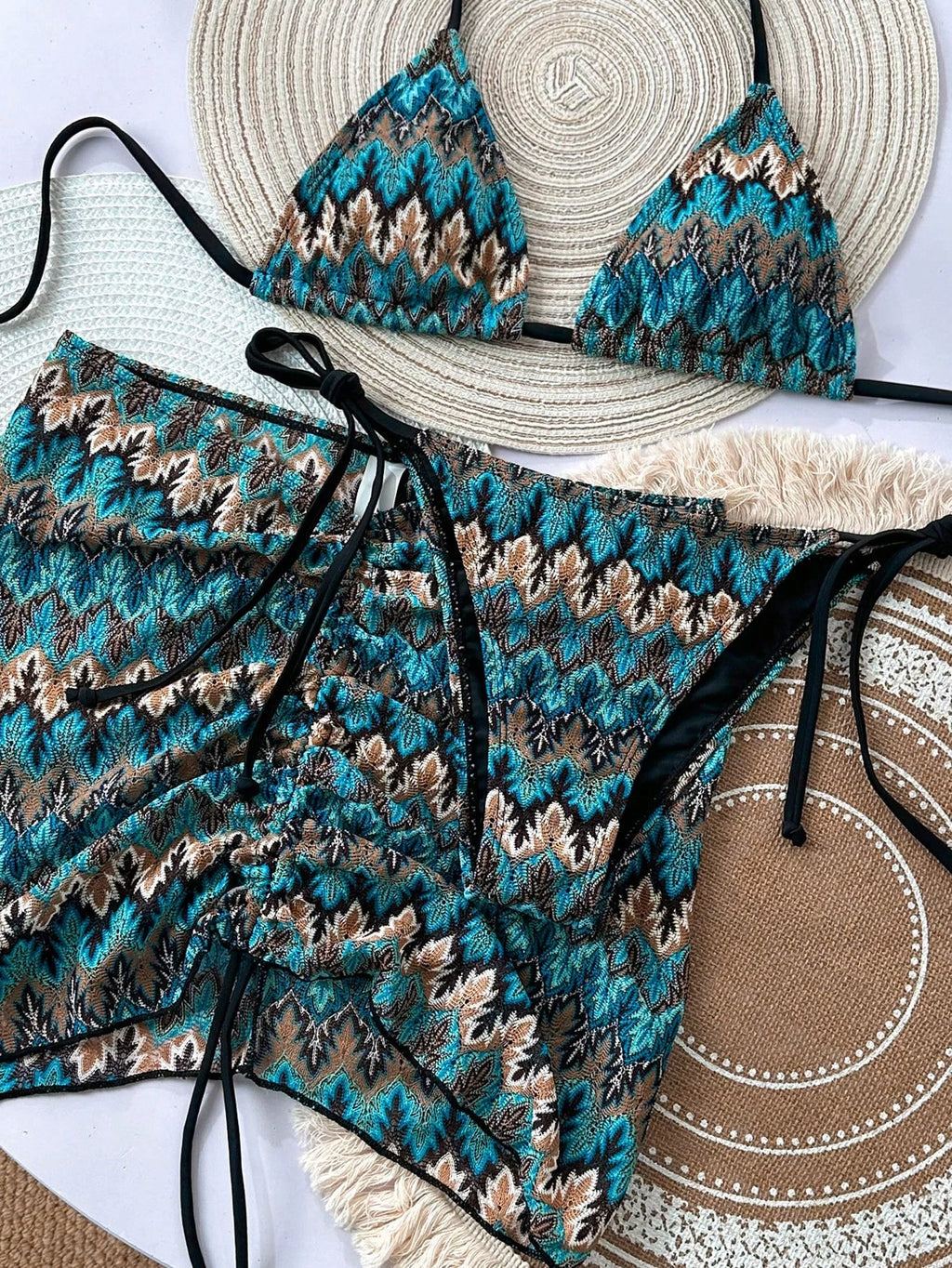 Conjunto de Biquíni Frente-Única com Tie Back 3 Peças