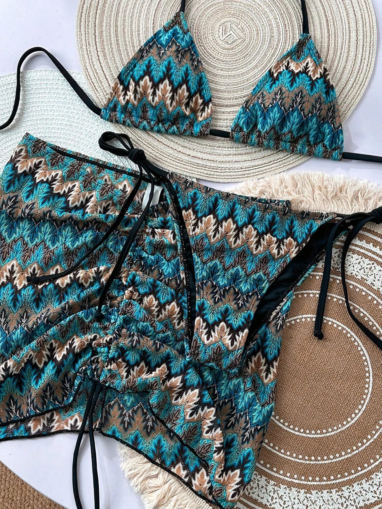 Conjunto de Biquíni Frente-Única com Tie Back 3 Peças