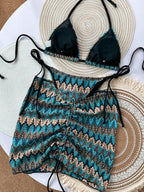 Conjunto de Biquíni Frente-Única com Tie Back 3 Peças