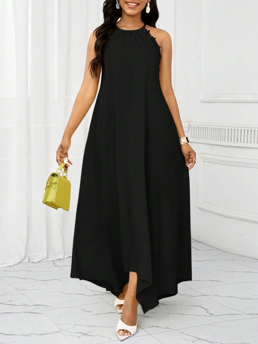 Vestido Maxi Frente Única com Laço e Bainha Assimétrica - La Lecce