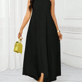 Vestido Maxi Frente Única com Laço e Bainha Assimétrica