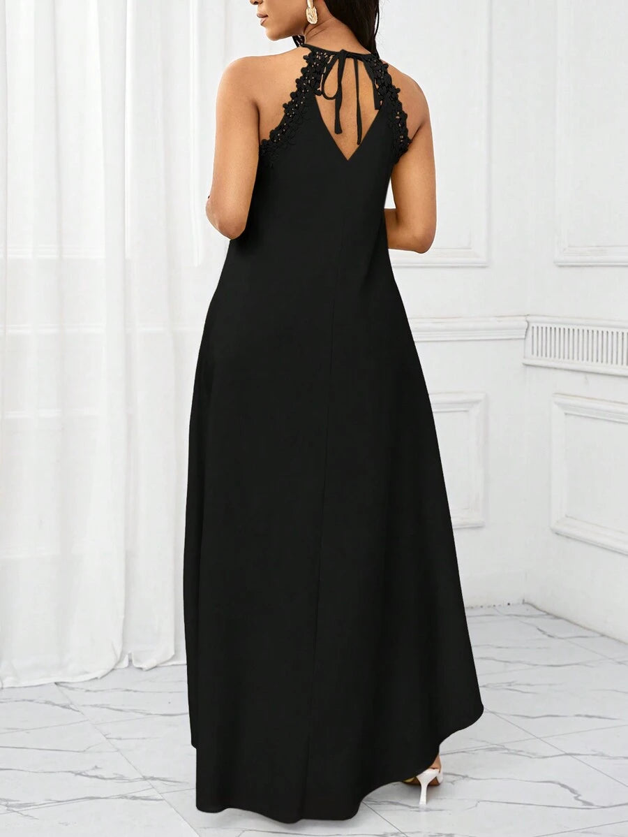 Vestido Maxi Frente Única com Laço e Bainha Assimétrica - La Lecce