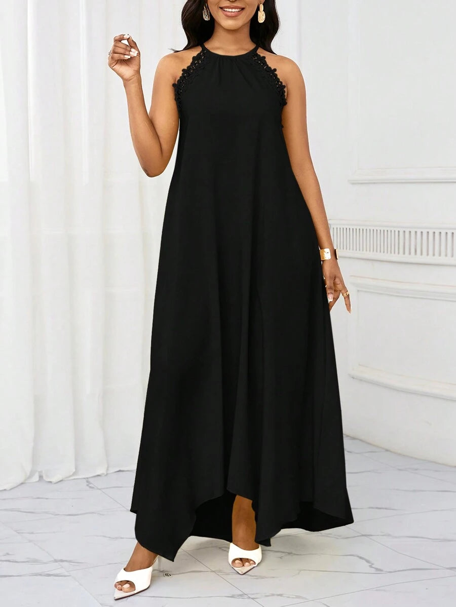 Vestido Maxi Frente Única com Laço e Bainha Assimétrica - La Lecce