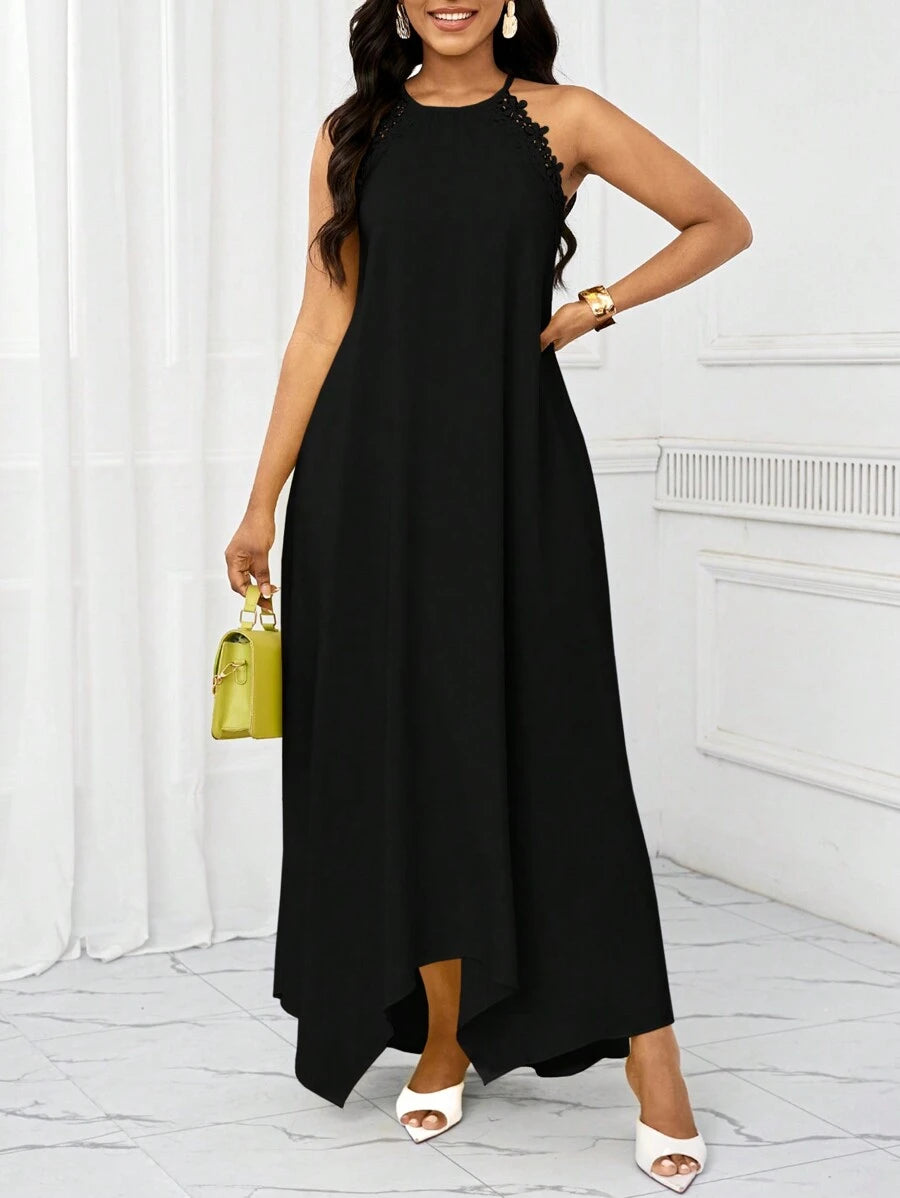 Vestido Maxi Frente Única com Laço e Bainha Assimétrica - La Lecce