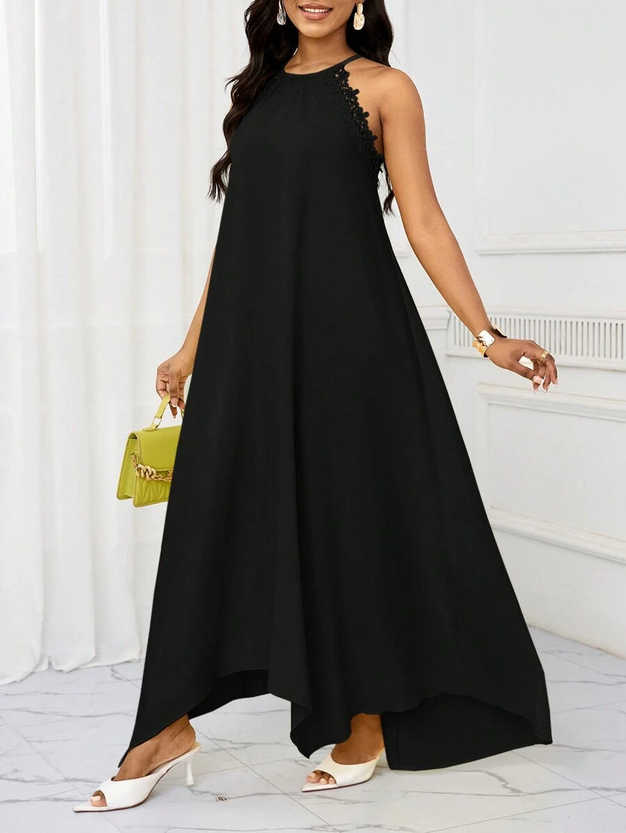 Vestido Maxi Frente Única com Laço e Bainha Assimétrica - La Lecce