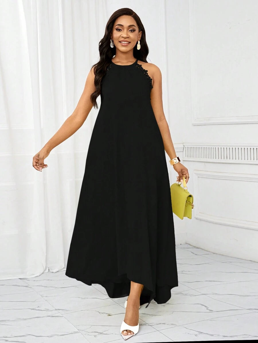 Vestido Maxi Frente Única com Laço e Bainha Assimétrica - La Lecce