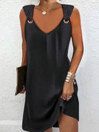 Vestido Midi Túnica com Decote V e Detalhe em Argola - La Lecce