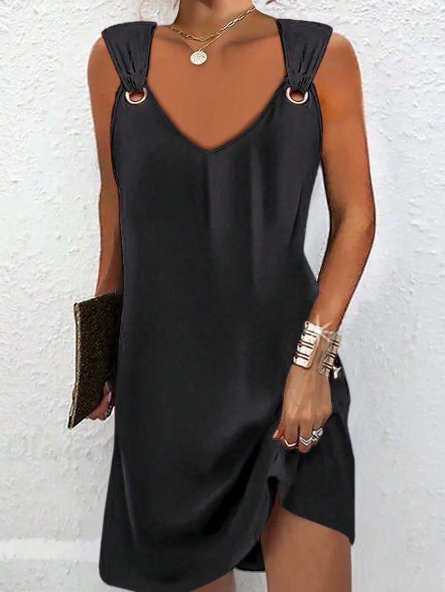 Vestido Midi Túnica com Decote V e Detalhe em Argola - La Lecce