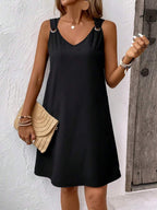 Vestido Midi Túnica com Decote V e Detalhe em Argola - La Lecce