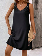 Vestido Midi Túnica com Decote V e Detalhe em Argola - La Lecce
