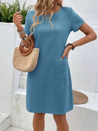 Vestido Midi Camiseta de Manga Curta com Bolsos - La Lecce
