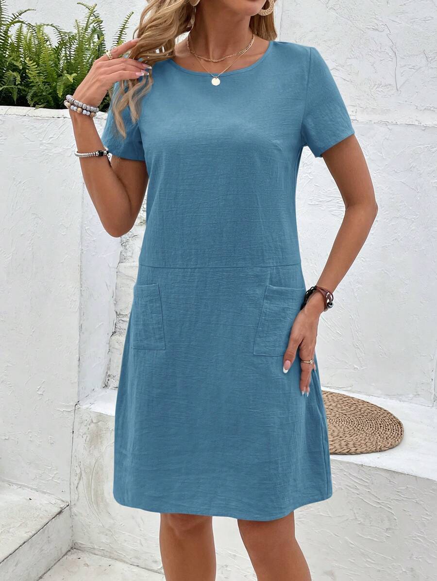 Vestido Midi Camiseta de Manga Curta com Bolsos - La Lecce
