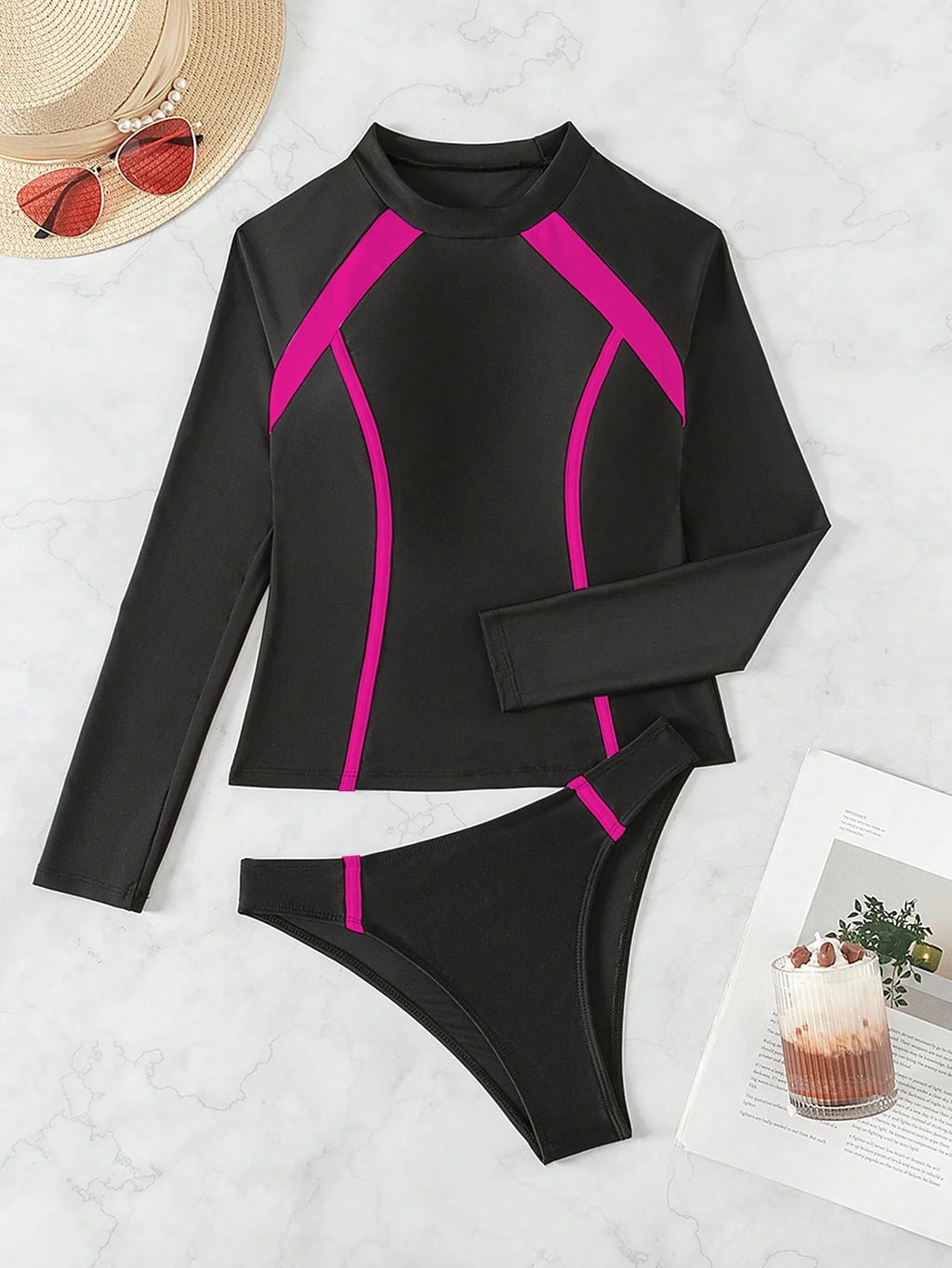 Tankini Esportivo Manga Longa com Gola Alta