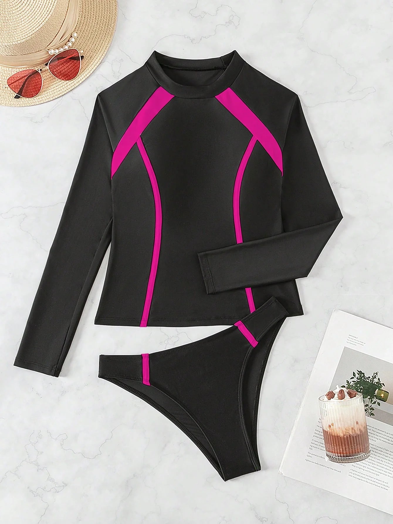 Tankini Esportivo Manga Longa com Gola Alta