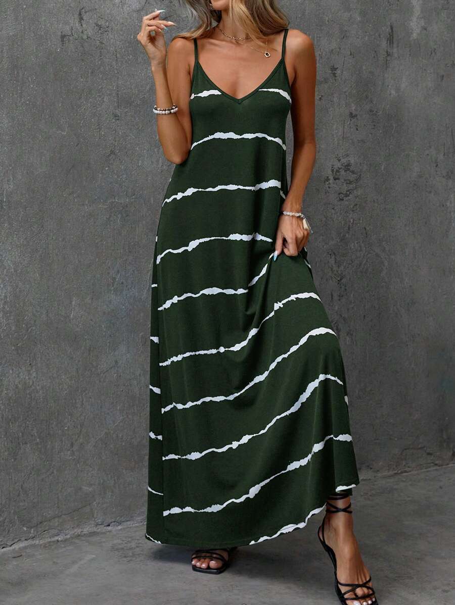 Vestido Longo de Malha com Estampa de Folhas de Coqueiro - La Lecce