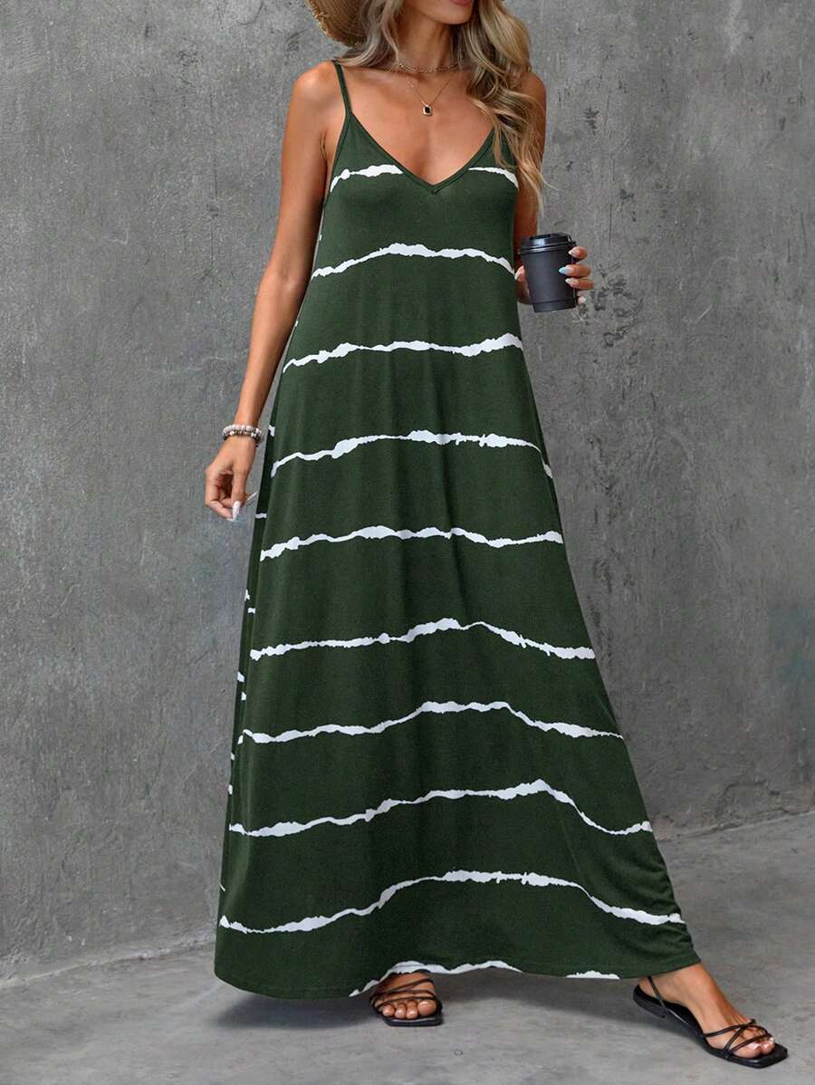 Vestido Longo de Malha com Estampa de Folhas de Coqueiro - La Lecce