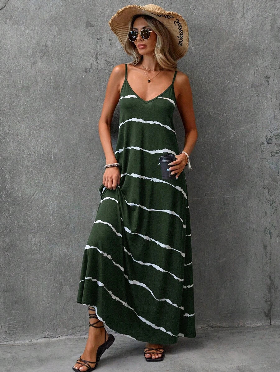 Vestido Longo de Malha com Estampa de Folhas de Coqueiro - La Lecce