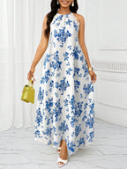 Vestido Maxi Frente Única com Laço e Bainha Assimétrica