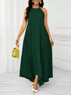 Vestido Maxi Frente Única com Laço e Bainha Assimétrica