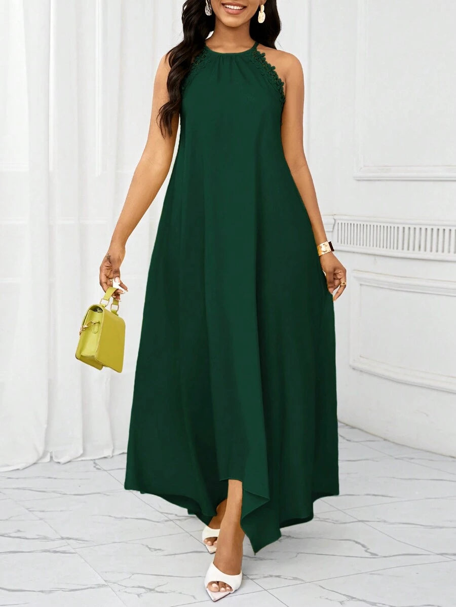 Vestido Maxi Frente Única com Laço e Bainha Assimétrica
