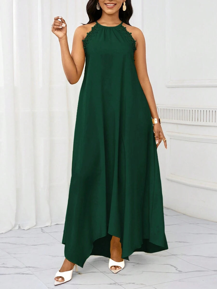 Vestido Maxi Frente Única com Laço e Bainha Assimétrica