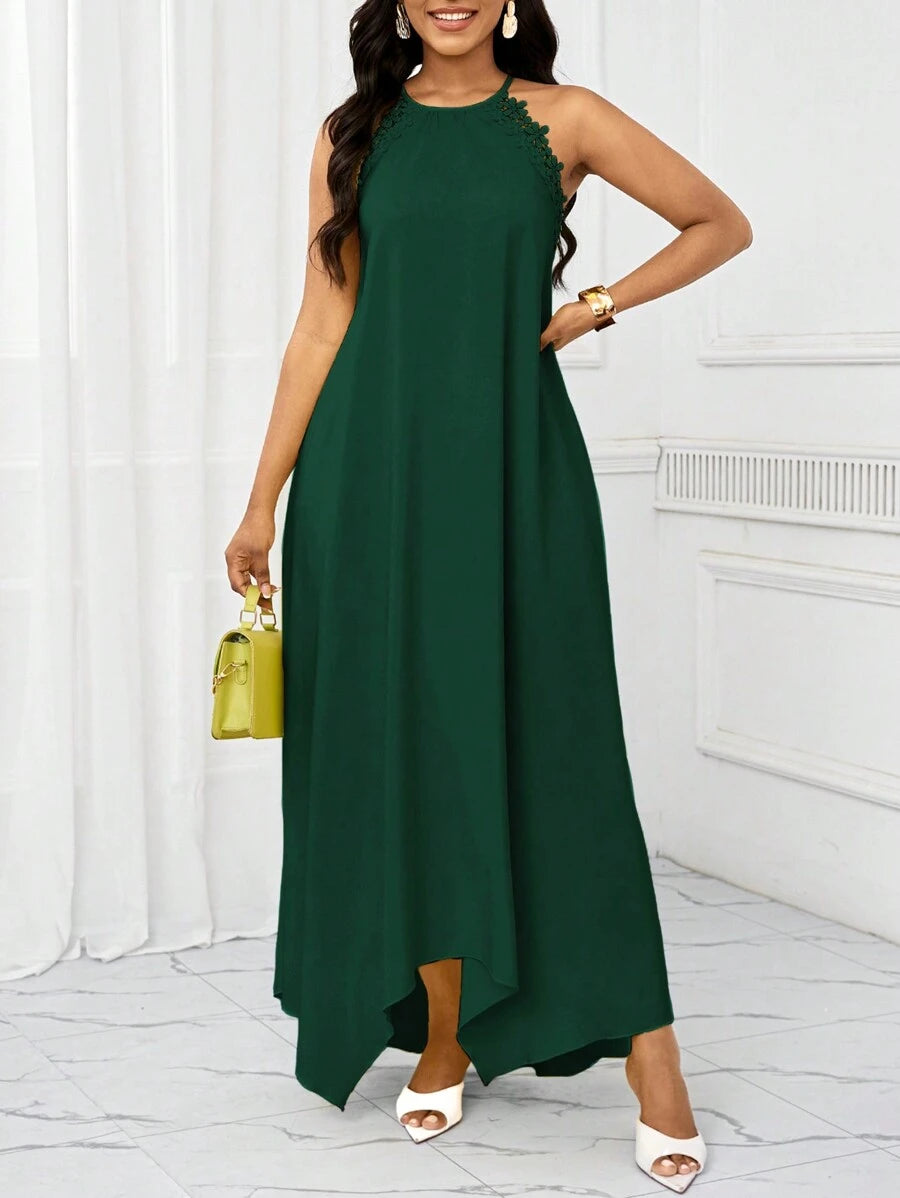 Vestido Maxi Frente Única com Laço e Bainha Assimétrica
