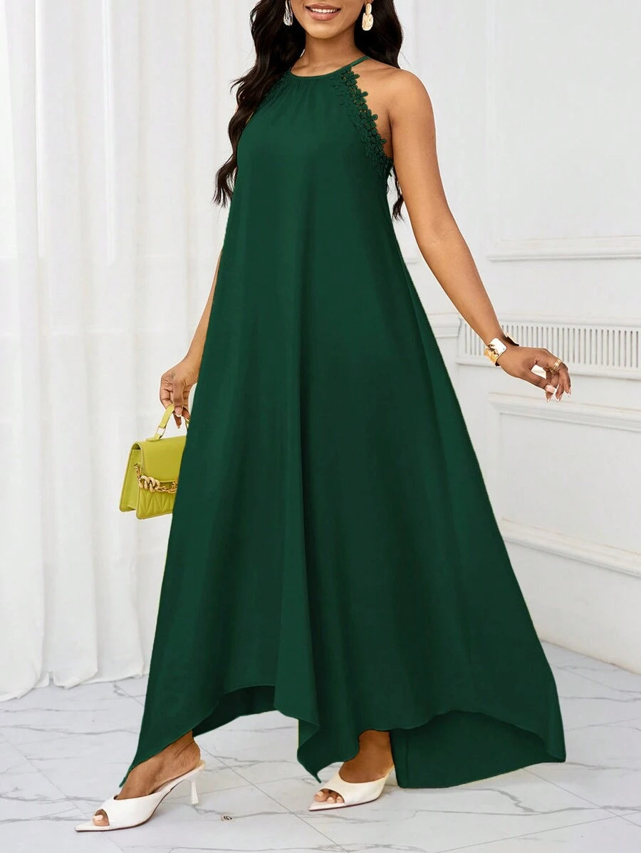 Vestido Maxi Frente Única com Laço e Bainha Assimétrica