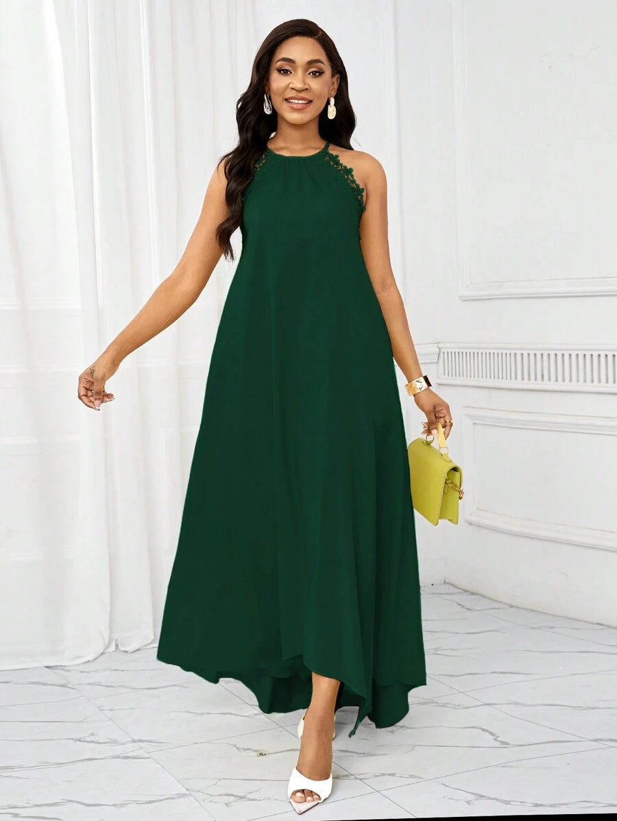 Vestido Maxi Frente Única com Laço e Bainha Assimétrica