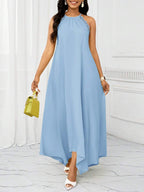 Vestido Maxi Frente Única com Laço e Bainha Assimétrica