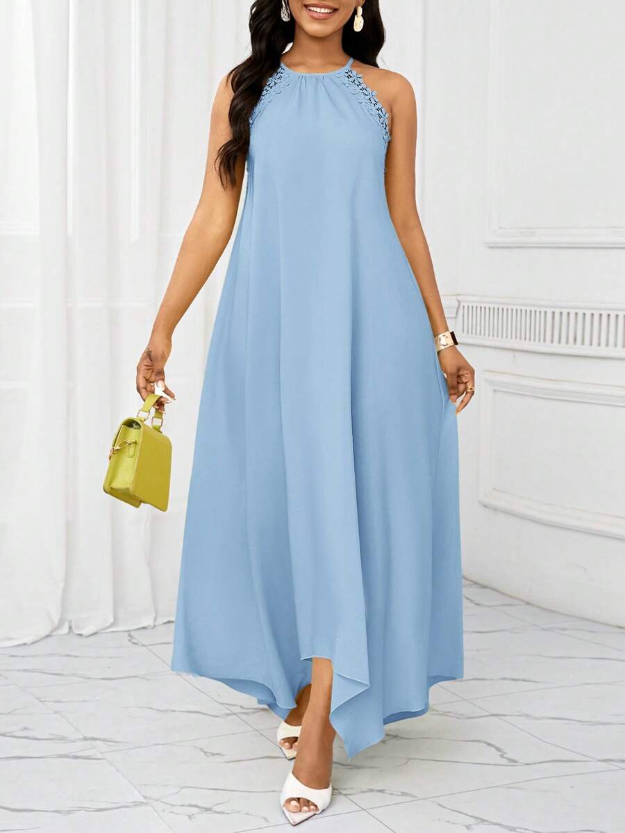 Vestido Maxi Frente Única com Laço e Bainha Assimétrica