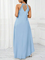 Vestido Maxi Frente Única com Laço e Bainha Assimétrica