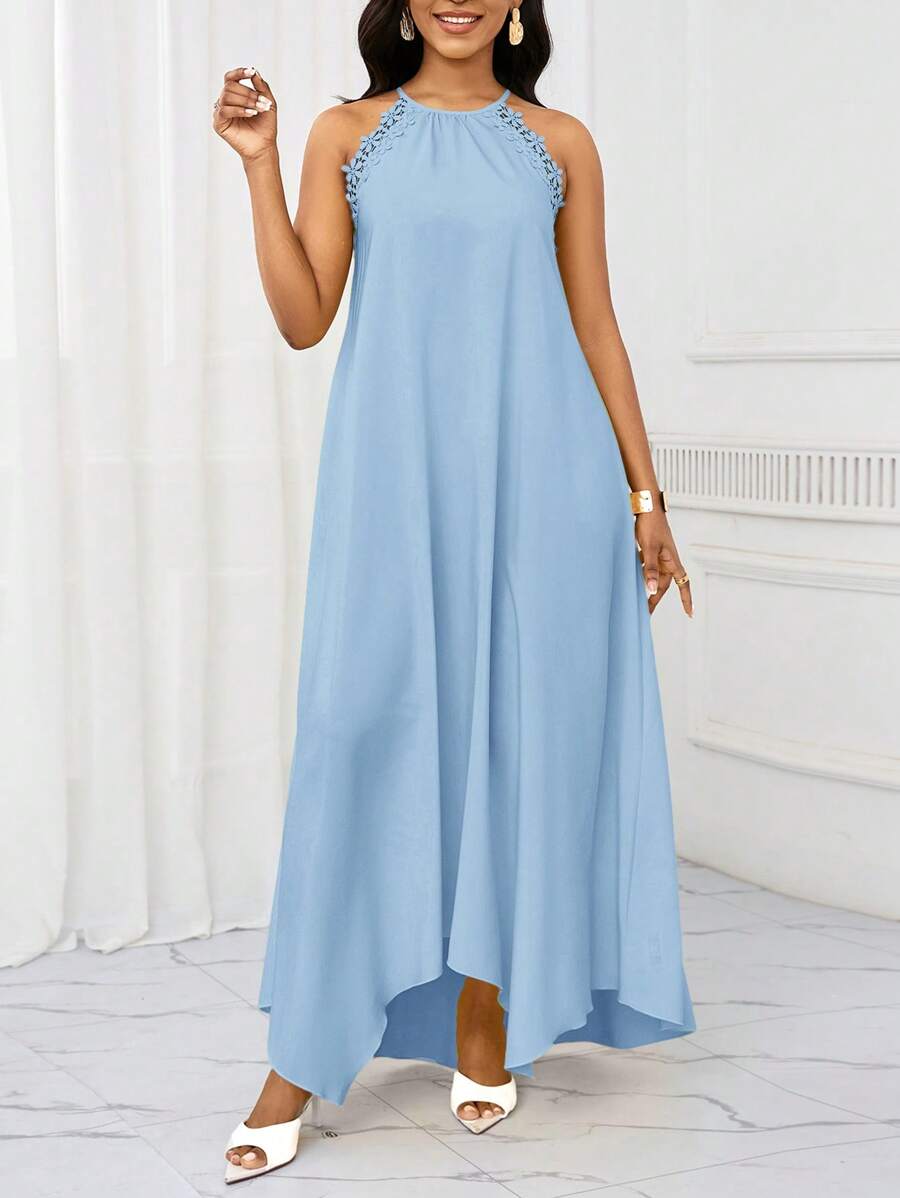 Vestido Maxi Frente Única com Laço e Bainha Assimétrica
