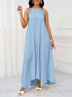 Vestido Maxi Frente Única com Laço e Bainha Assimétrica