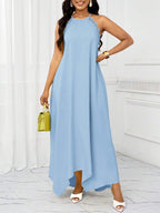 Vestido Maxi Frente Única com Laço e Bainha Assimétrica