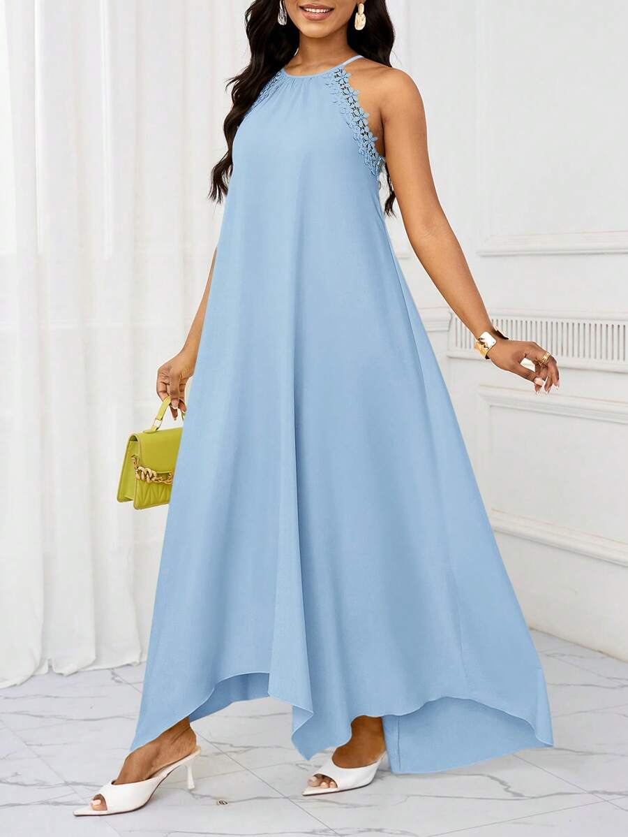 Vestido Maxi Frente Única com Laço e Bainha Assimétrica