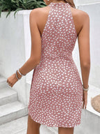 Vestido Curto Estampado Frente Única com Nó e Bainha Assimétrica - La Lecce