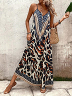 Vestido Longo Estampa de Leopardo com Costas Abertas - La Lecce