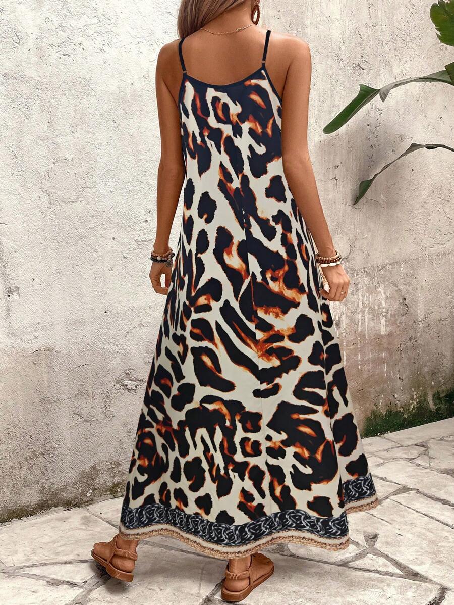 Vestido Longo Estampa de Leopardo com Costas Abertas - La Lecce