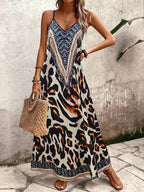 Vestido Longo Estampa de Leopardo com Costas Abertas - La Lecce
