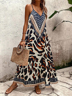 Vestido Longo Estampa de Leopardo com Costas Abertas - La Lecce