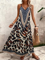 Vestido Longo Estampa de Leopardo com Costas Abertas - La Lecce