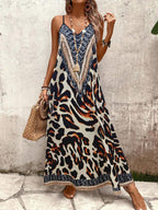 Vestido Longo Estampa de Leopardo com Costas Abertas - La Lecce