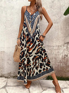 Vestido Longo Estampa de Leopardo com Costas Abertas - La Lecce
