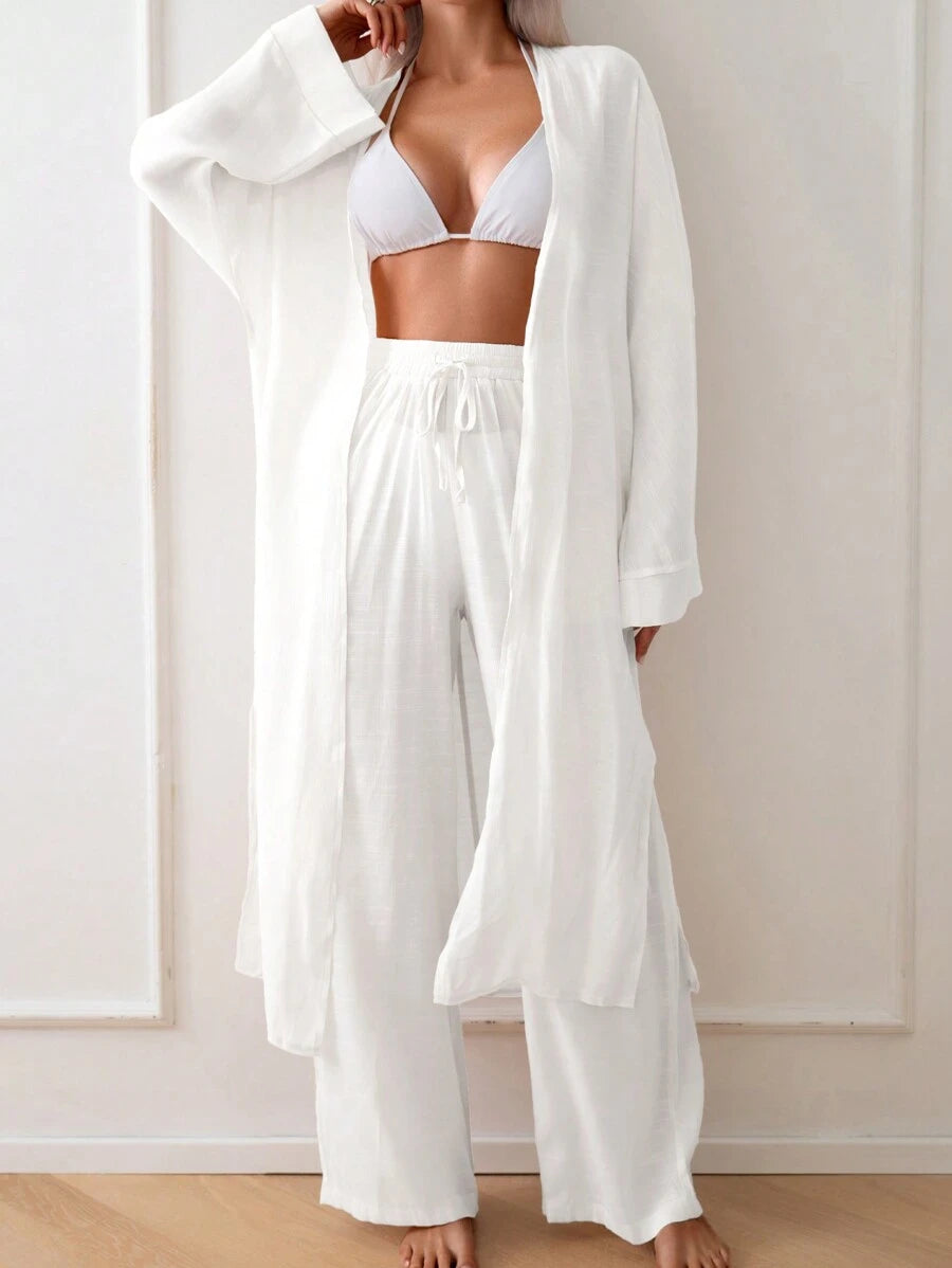 Kimono Longo com Abertura Frontal e Manga Longa
