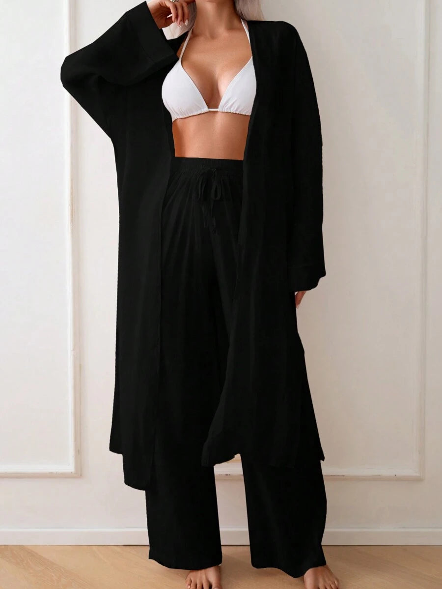 Kimono Longo com Abertura Frontal e Manga Longa