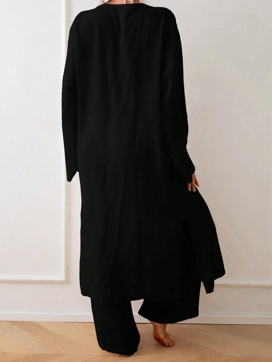 Kimono Longo com Abertura Frontal e Manga Longa