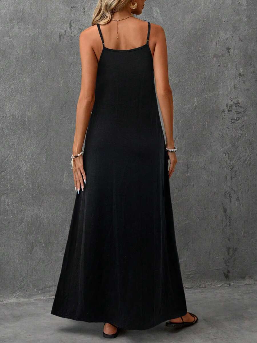 Vestido Longo de Malha com Cintura Contrastada e Costas Abertas - La Lecce