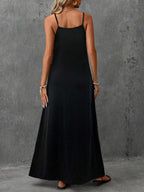 Vestido Longo de Malha com Cintura Contrastada e Costas Abertas - La Lecce