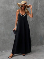 Vestido Longo de Malha com Cintura Contrastada e Costas Abertas - La Lecce